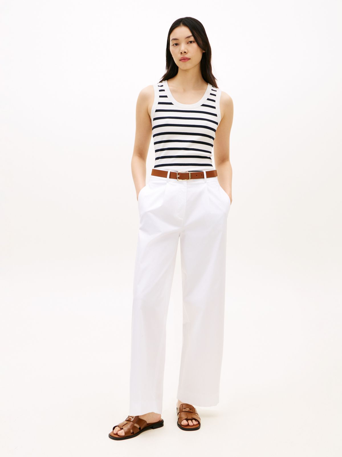 Stripe Rib-Knit Tank Top — Ecru / Navy Stripe