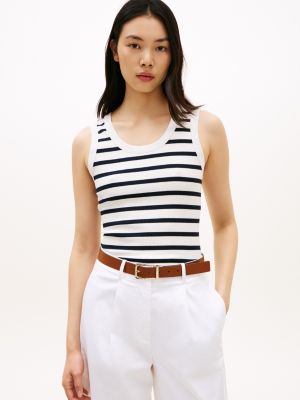 Stripe Rib-Knit Tank Top, Ecru / Navy Stripe