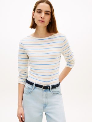 Lightweight Boatneck T-Shirt, Rich Cream Multi