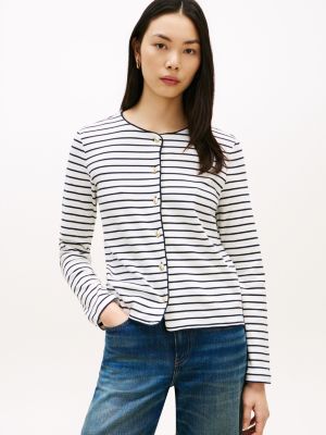 Stripe Cotton Interlock Cardigan T-Shirt