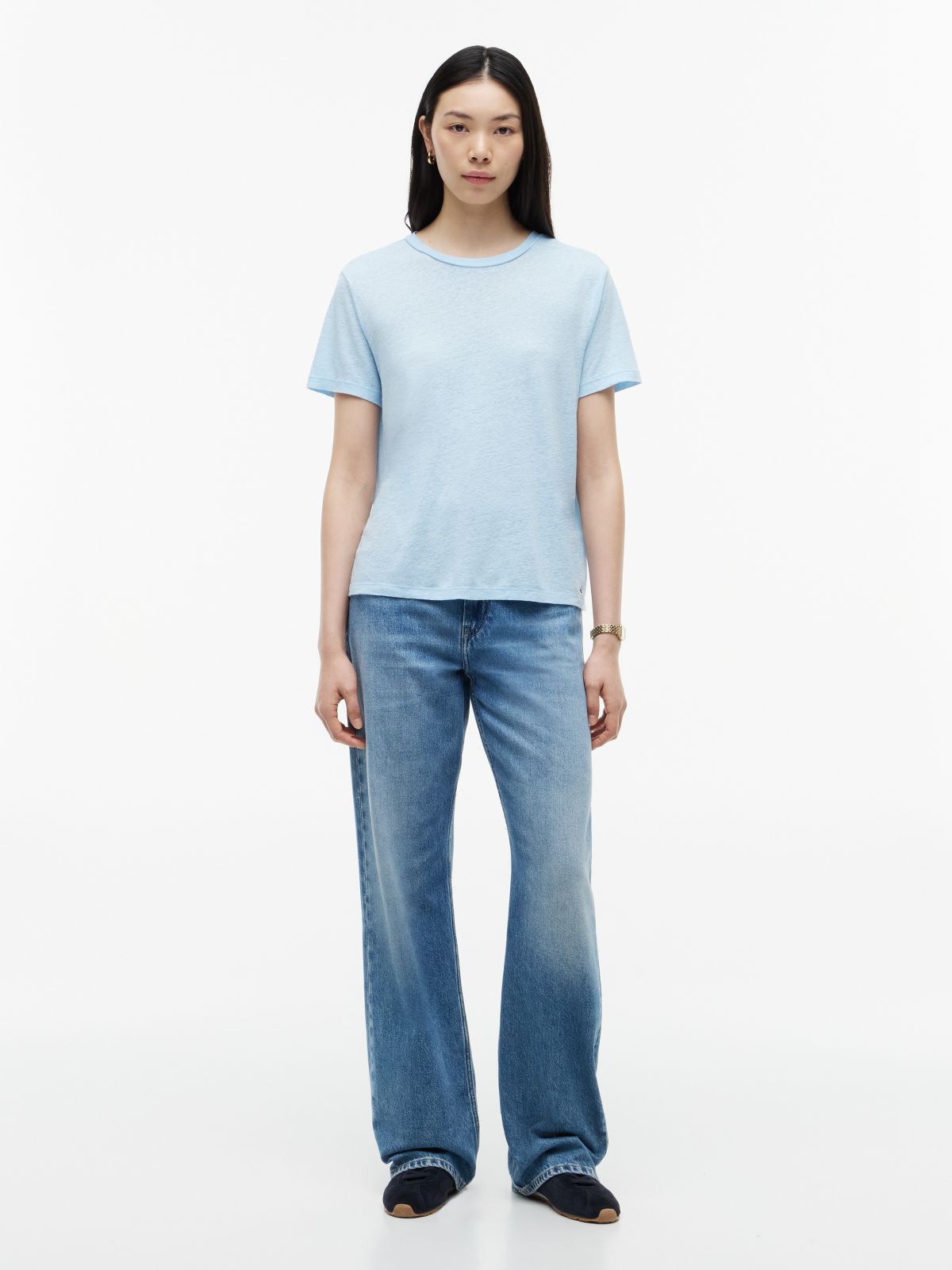 Linen-Blend Crewneck T-Shirt — Rain Dance