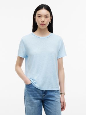 Linen-Blend Crewneck T-Shirt, Rain Dance