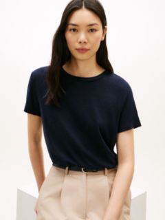 Linen-Blend Crewneck T-Shirt — Navy 2