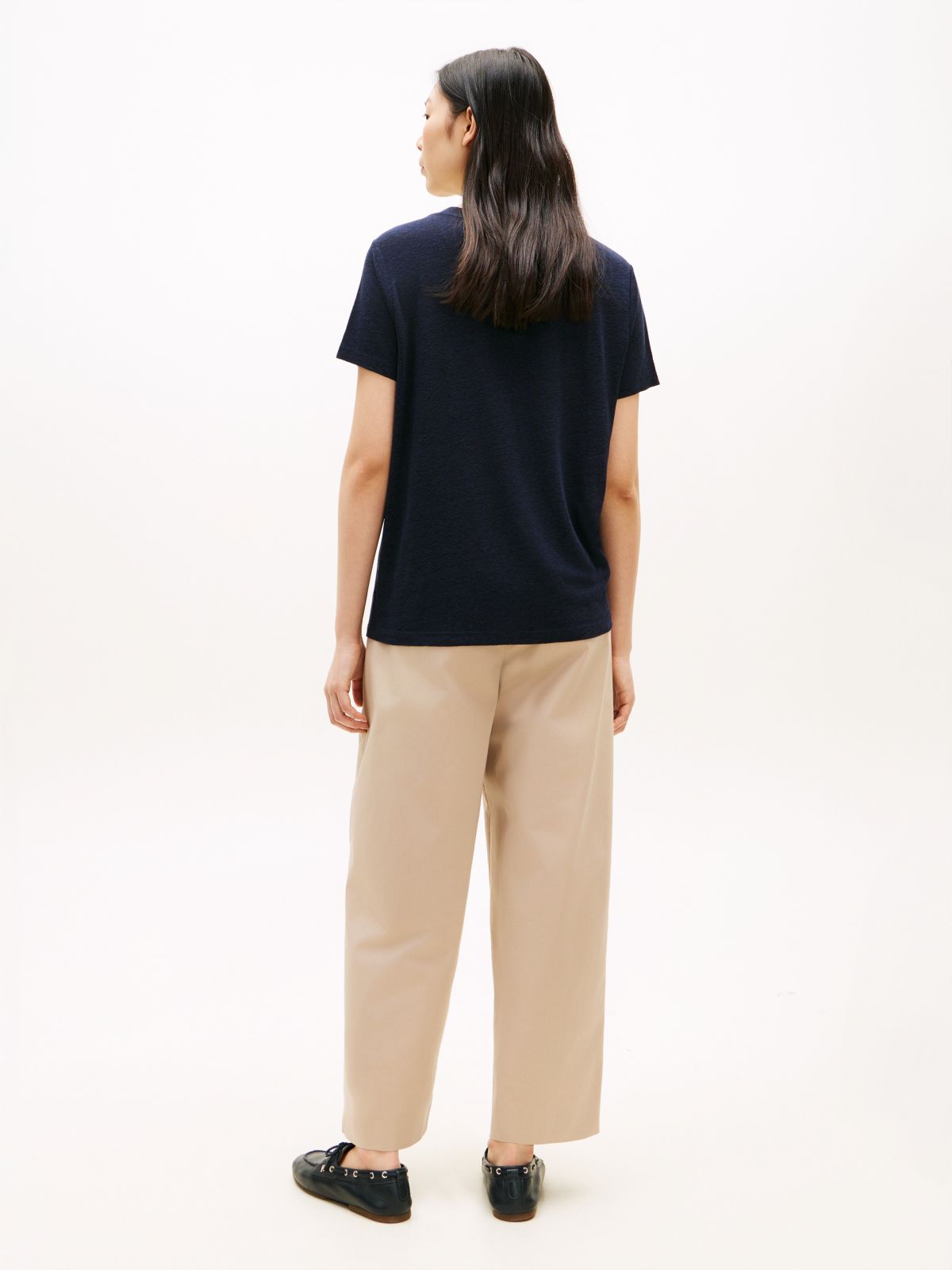 Linen-Blend Crewneck T-Shirt — Navy