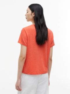 Linen-Blend Crewneck T-Shirt — Sweet Nectarine 4
