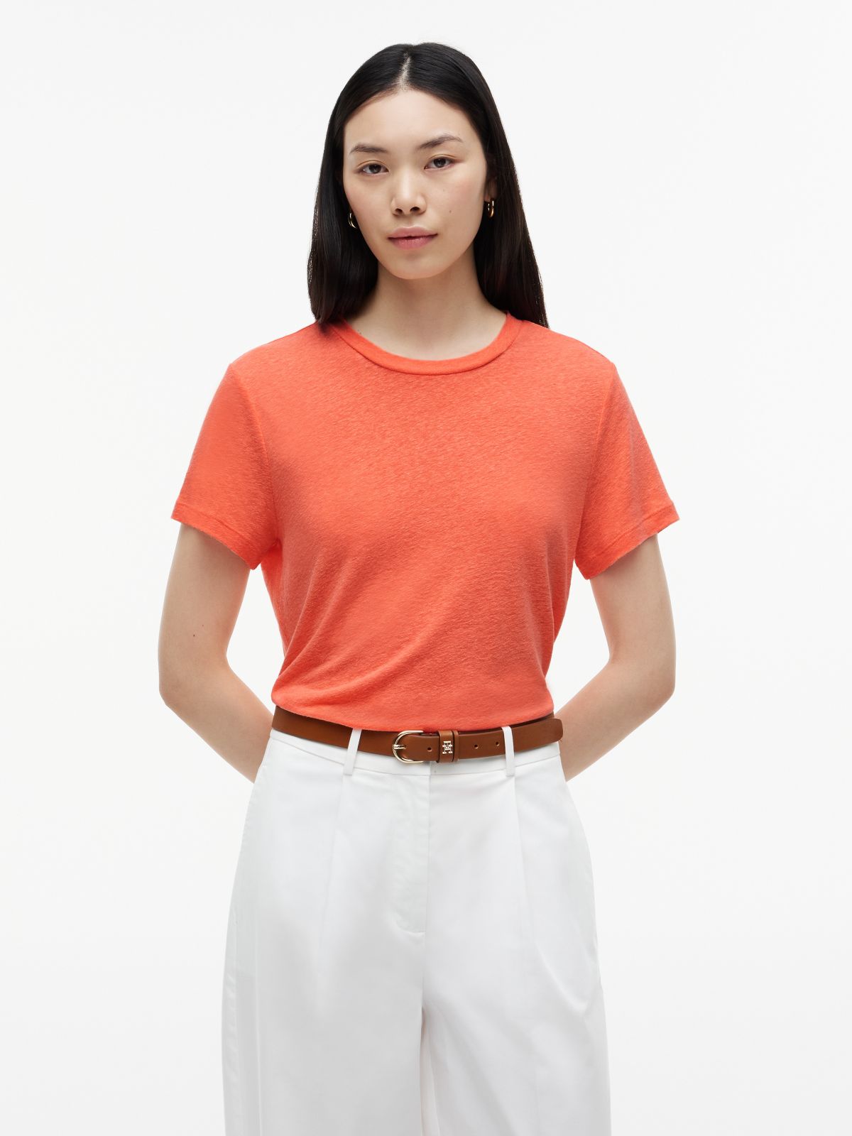 Linen-Blend Crewneck T-Shirt — Sweet Nectarine