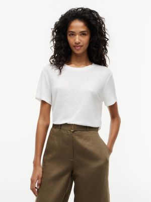Linen-Blend Crewneck T-Shirt, Optic White