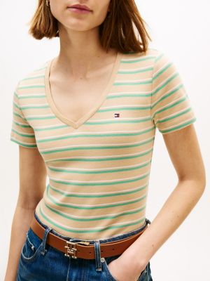 Женские футболки Tommy Hilfiger Striped V-Neck Favorite T-Shirt — фото 2