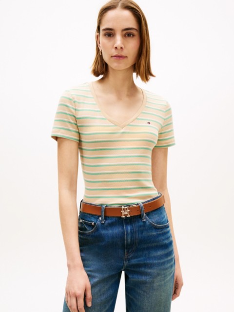 Женские футболки Tommy Hilfiger Striped V-Neck Favorite T-Shirt