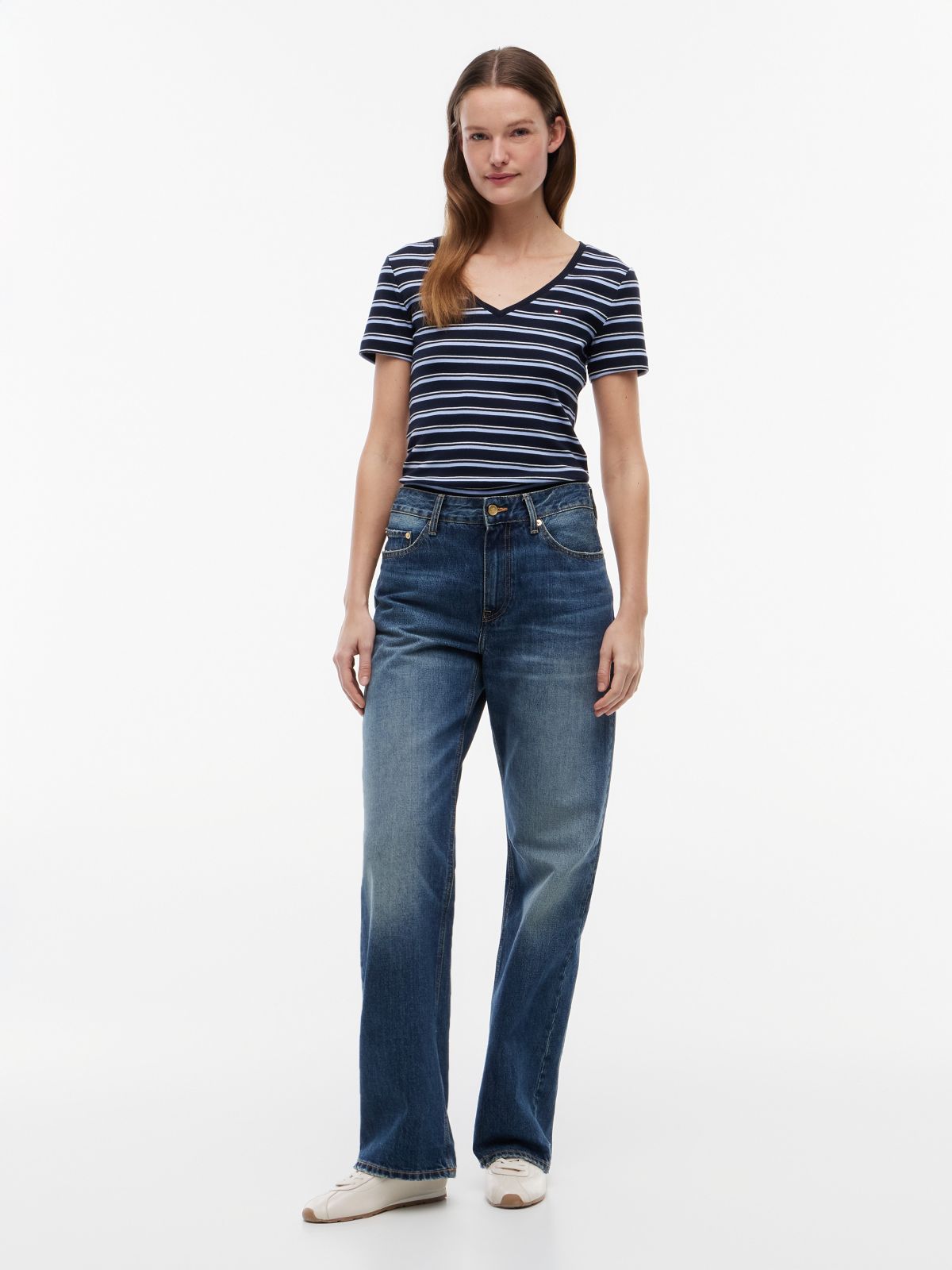 Striped V-Neck Favorite T-Shirt — Navy Multi