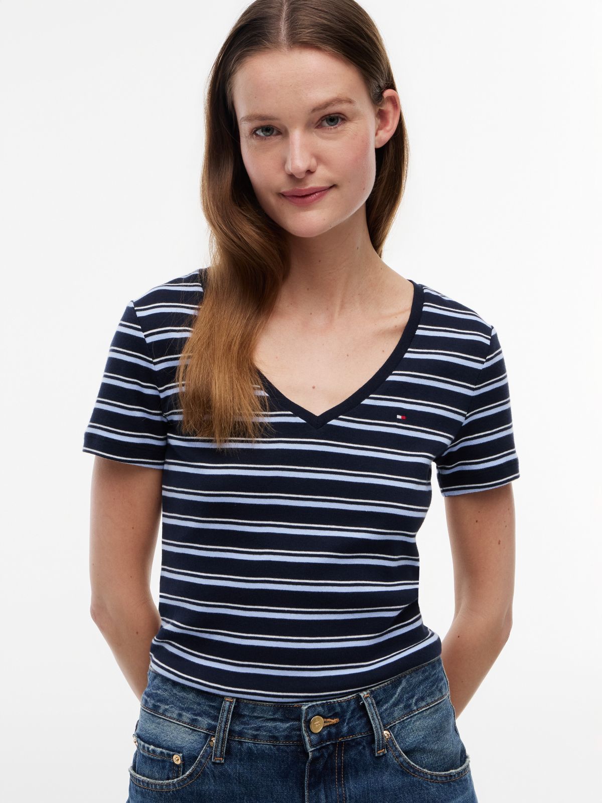 Striped V-Neck Favorite T-Shirt — Navy Multi