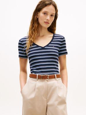Stripe V-Neck Favorite T-Shirt, Navy Multi