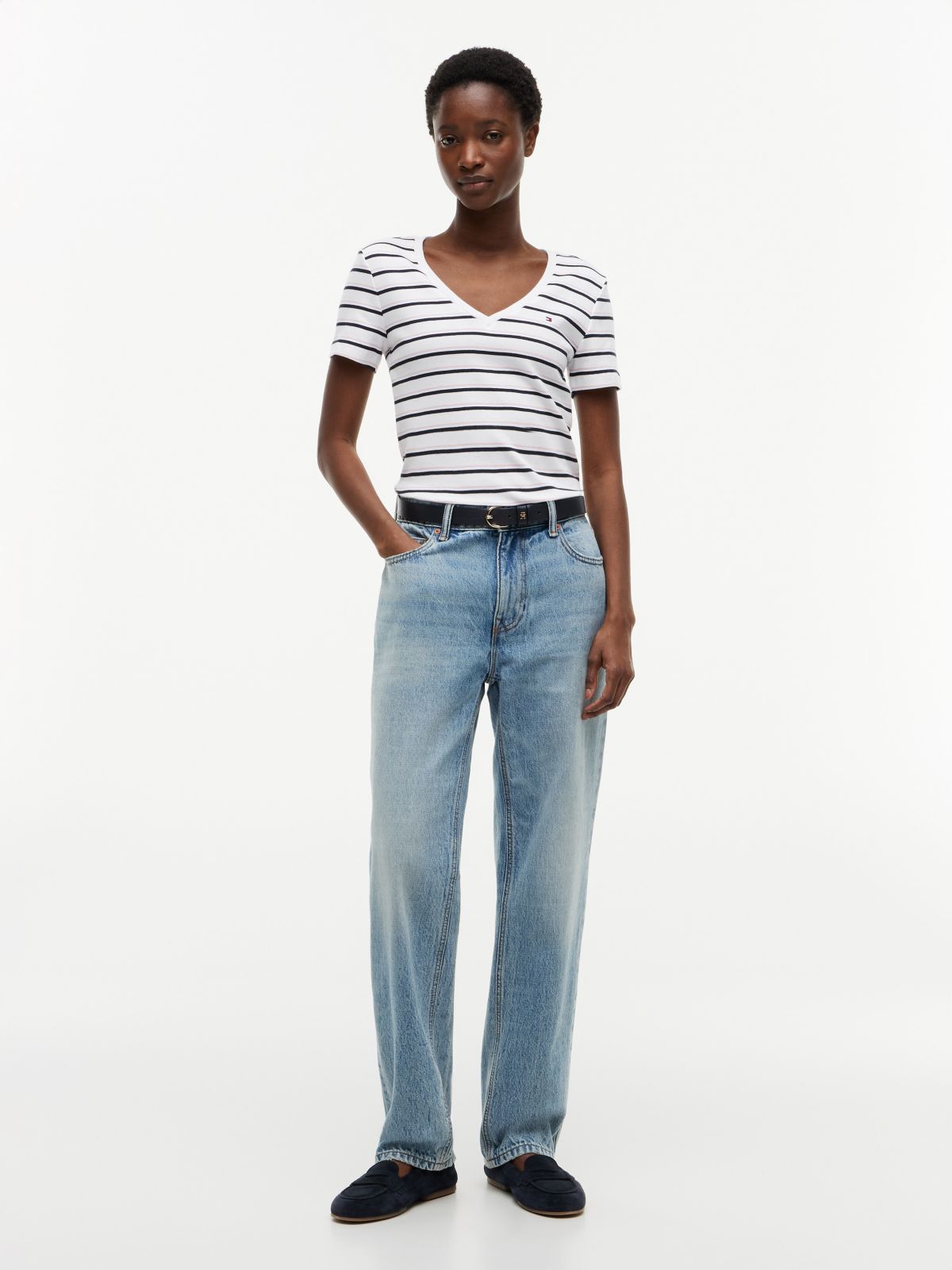 Striped V-Neck Favorite T-Shirt — Optic White