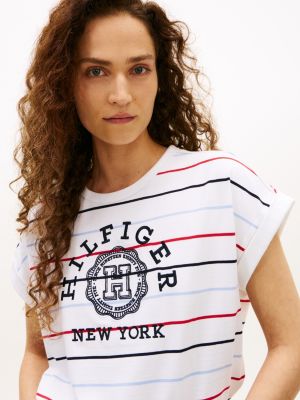 Женские футболки Tommy Hilfiger Arch Logo Striped Dolman Sleeve T-Shirt — фото 2