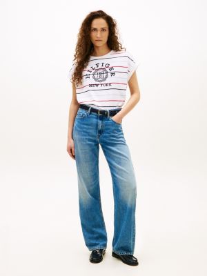 Женские футболки Tommy Hilfiger Arch Logo Striped Dolman Sleeve T-Shirt — фото 3
