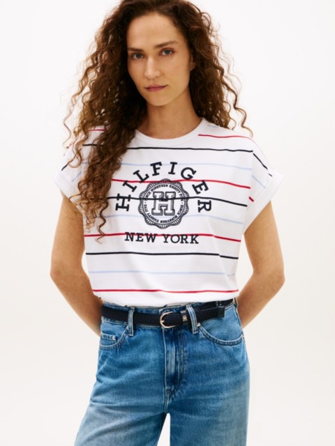 Женские футболки Tommy Hilfiger Arch Logo Striped Dolman Sleeve T-Shirt