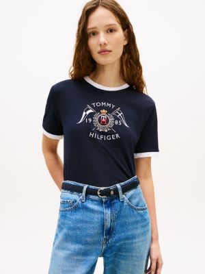 Nautical Crest Logo Ringer T-Shirt, Navy