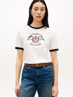 Nautical Crest Logo Ringer T-Shirt, Ivory Silk