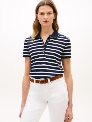 Classic Fit Stripe Stretch Pique Polo, Navy Blue / White Stripe