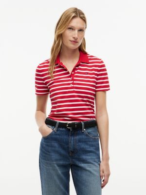 Classic Fit Striped Stretch Pique Polo, Red Combo