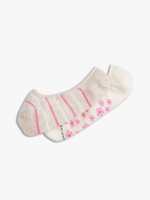 Floral & Stripe No-Show Sock 2-Pack, Ivory/Multi