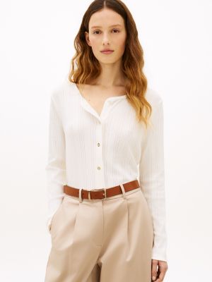 Pointelle Cardigan T-Shirt, Ivory Silk