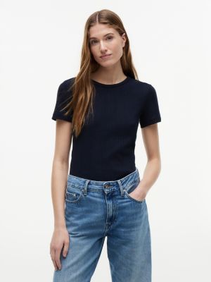 Slim Fit Pointelle Crewneck T-Shirt, Navy