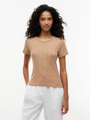 Slim Fit Pointelle Crewneck T-Shirt, Iconic Camel