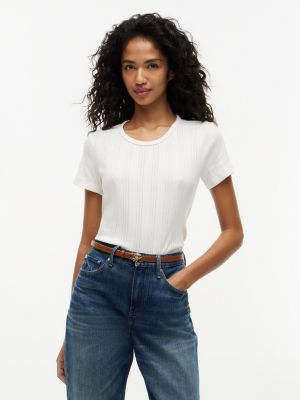 Slim Fit Pointelle Crewneck T-Shirt, Ivory Silk