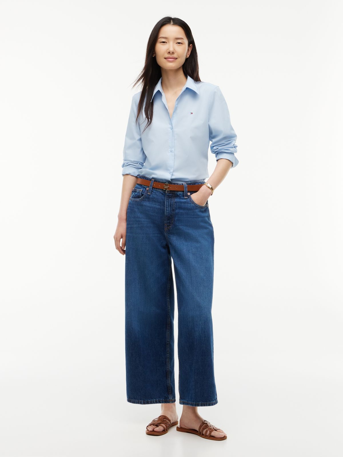 High-Rise Cropped Wide Leg Jean — Dark Wash Denim