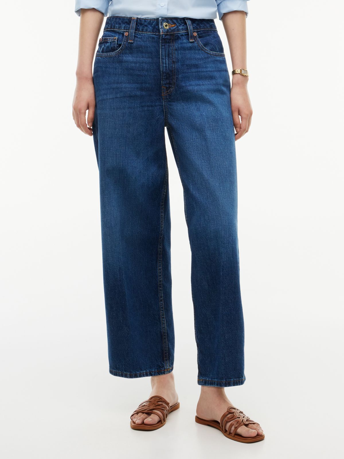 High-Rise Cropped Wide Leg Jean — Dark Wash Denim