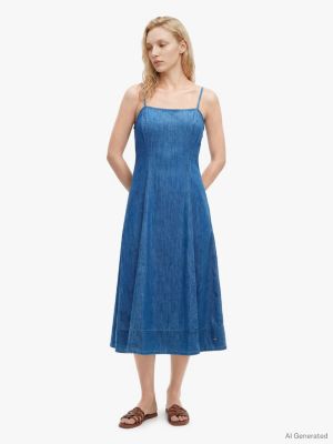 Lightweight Denim Maxi Dress, Medium Wash