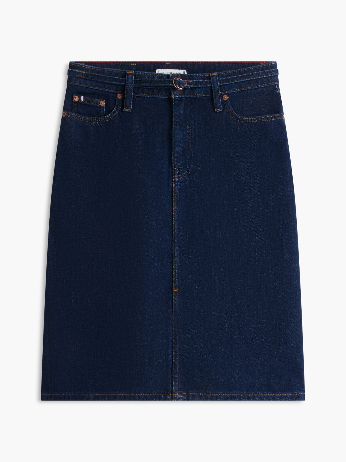 Belted Denim Skirt — Dark Wash
