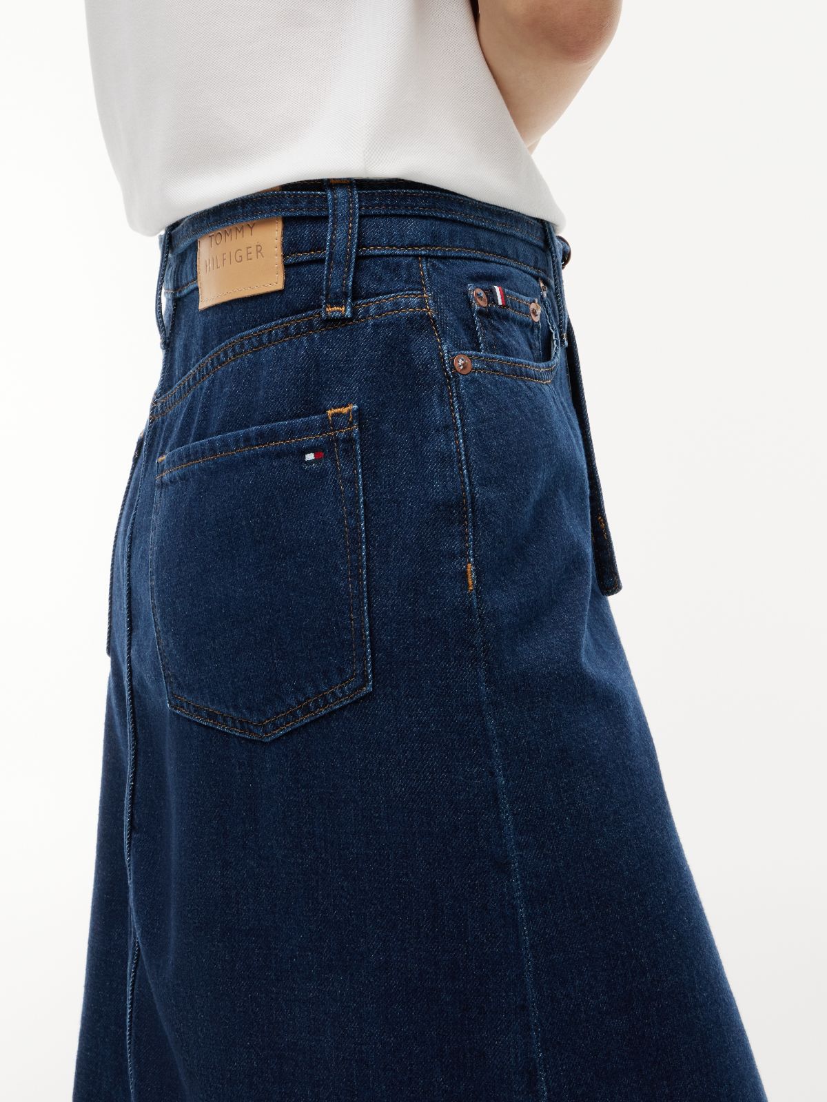 Belted Denim Skirt — Dark Wash