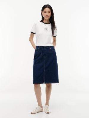 Belted Denim Skirt, Dark Wash
