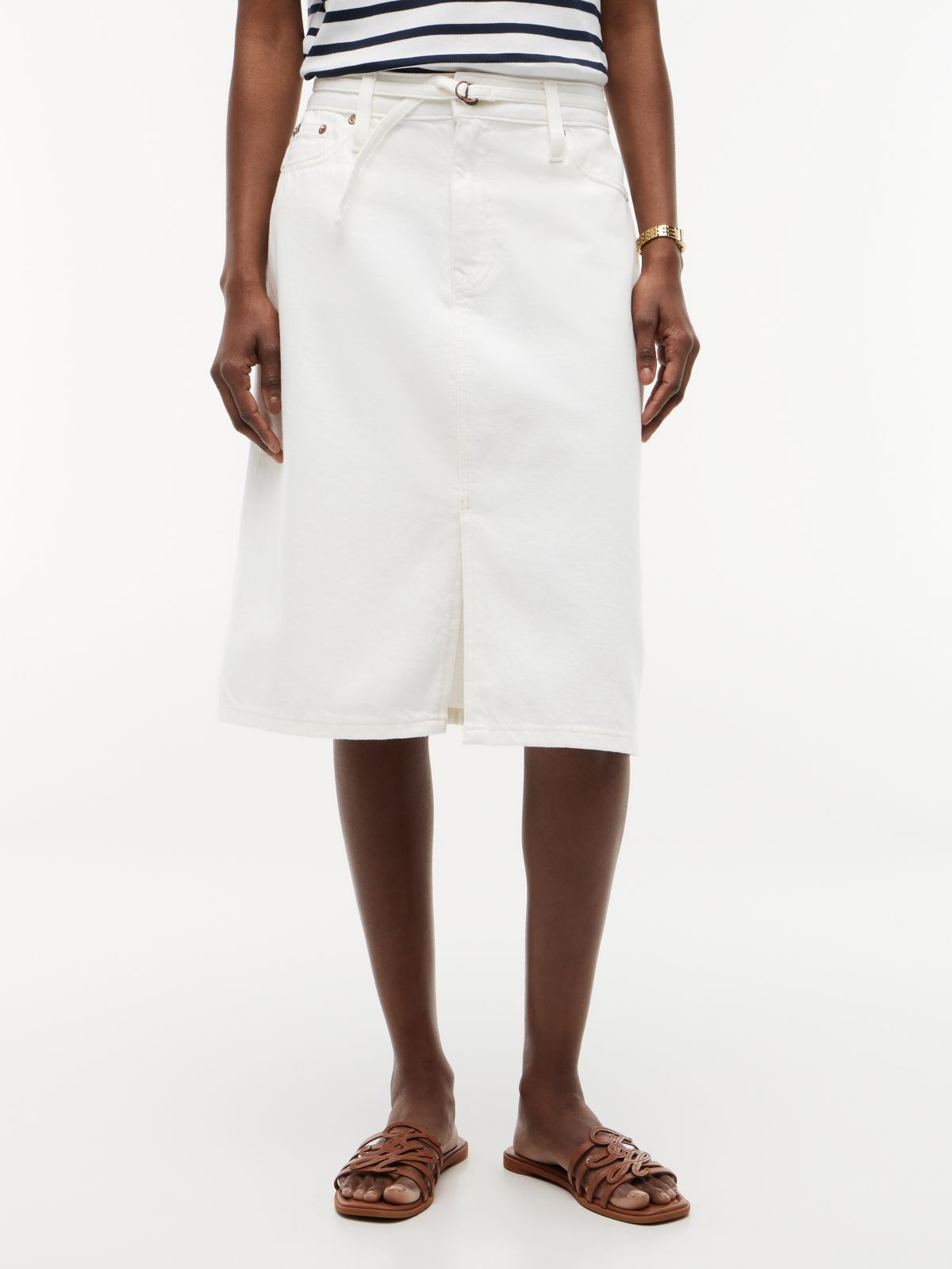Belted White Denim Skirt — White Denim
