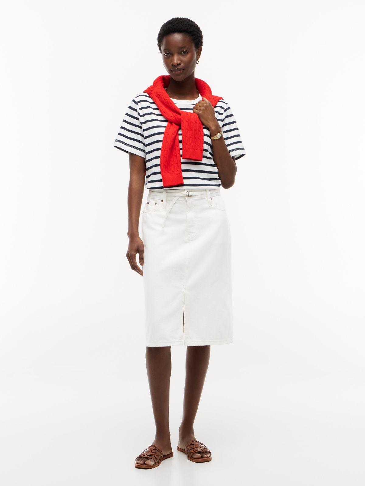 Belted White Denim Skirt — White Denim