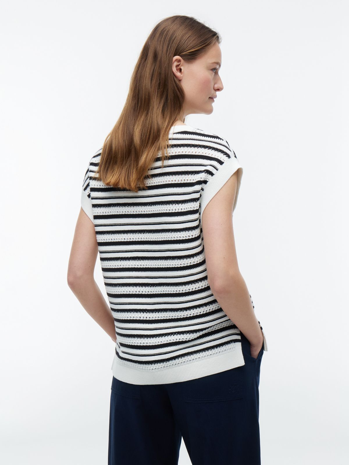 Striped Crochet Sweater — Ivory Silk