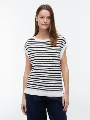 Striped Crochet Sweater, Ivory Silk