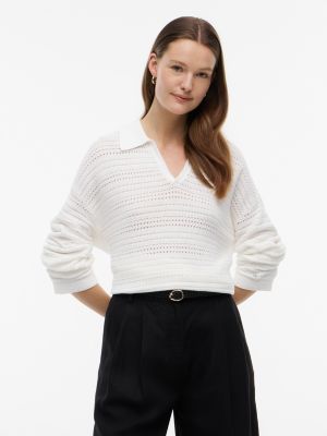Relaxed Fit Crochet Sweater Polo, Ivory Silk