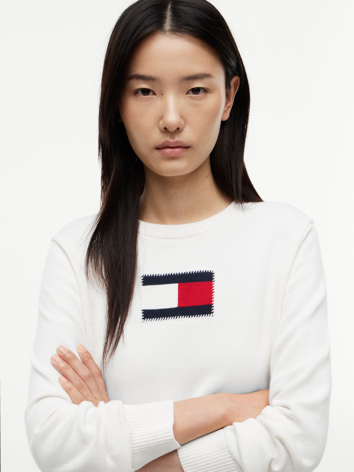 Intarsia Flag Logo Sweater — Ivory Silk