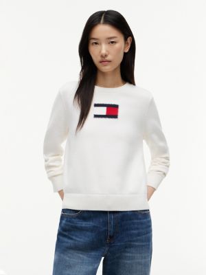 Intarsia Flag Logo Sweater, Ivory Silk