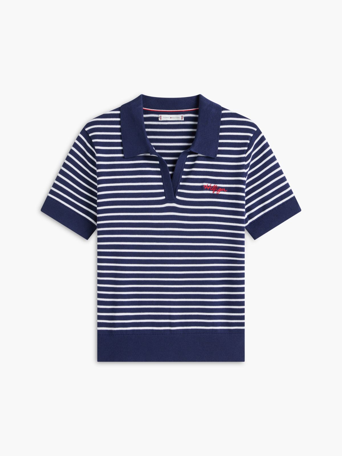 Hilfiger Script Striped Sweater Polo — Preppy Navy