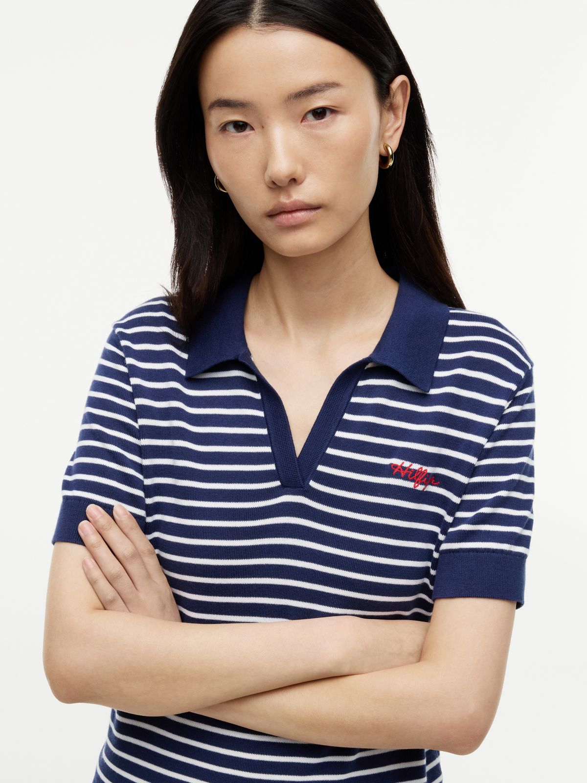 Hilfiger Script Striped Sweater Polo — Preppy Navy