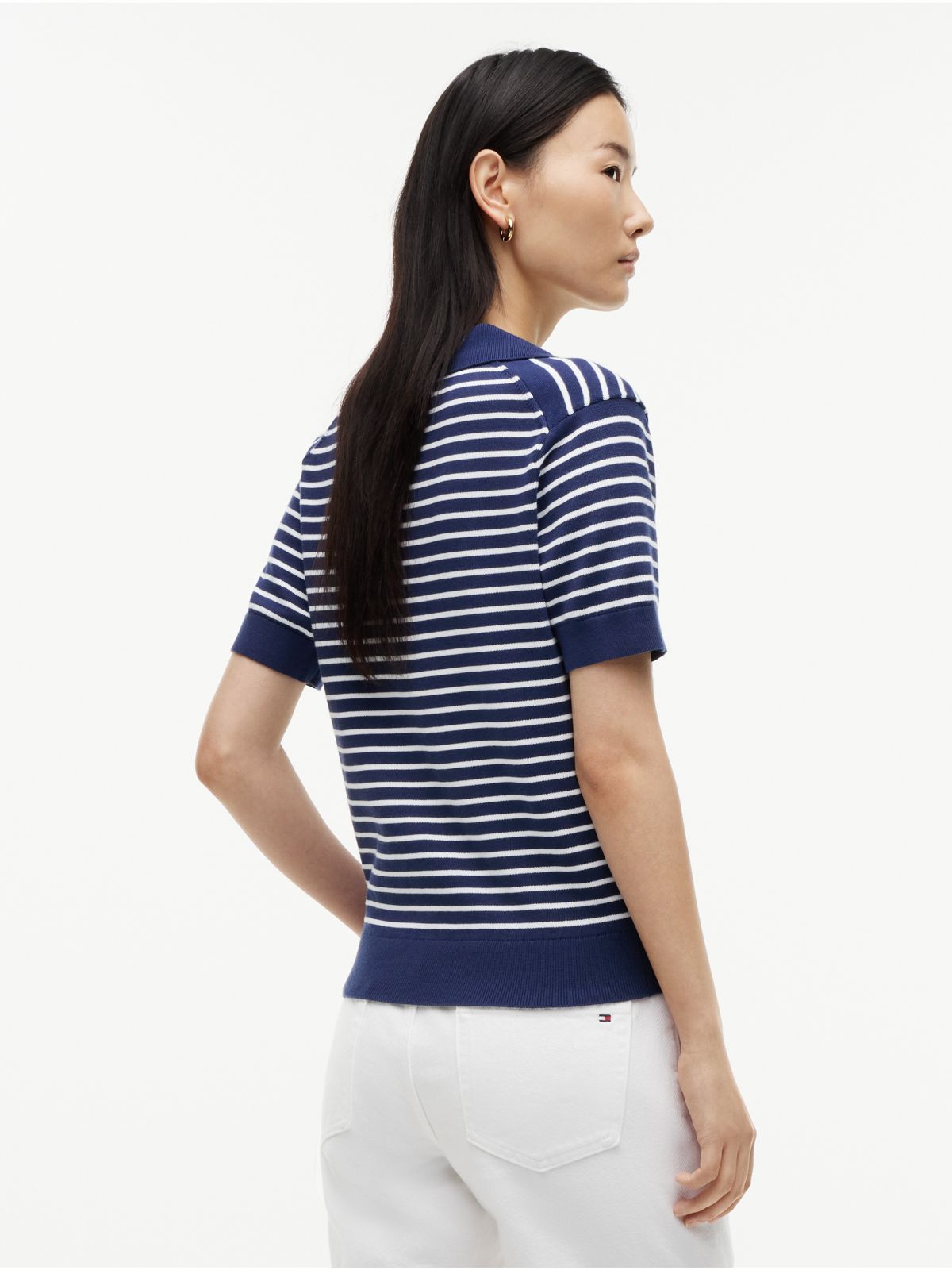 Hilfiger Script Striped Sweater Polo — Preppy Navy