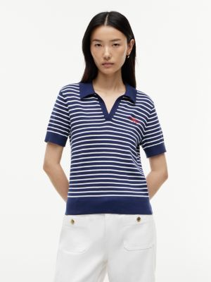 Hilfiger Script Striped Sweater Polo, Preppy Navy
