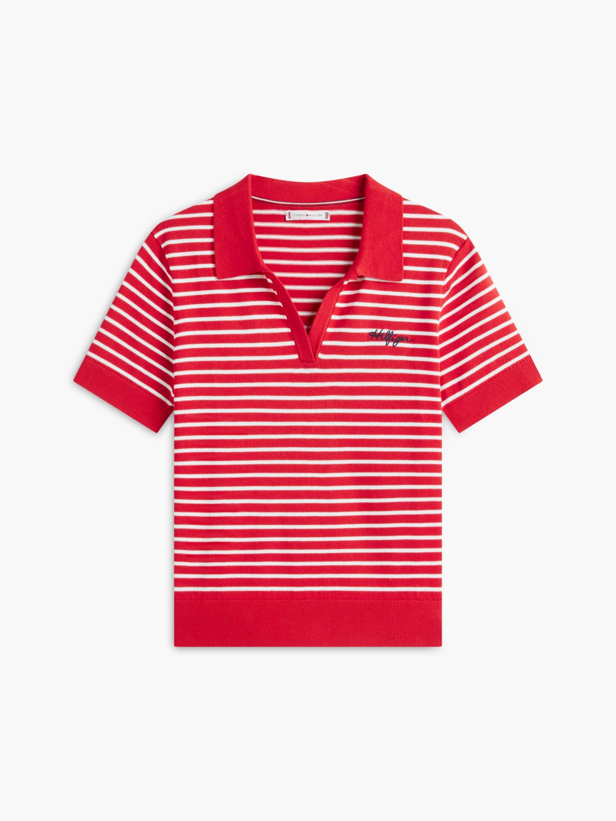 Hilfiger Script Striped Sweater Polo — Primary Red