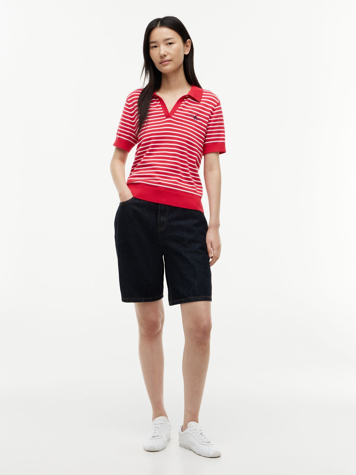 Hilfiger Script Striped Sweater Polo — Primary Red