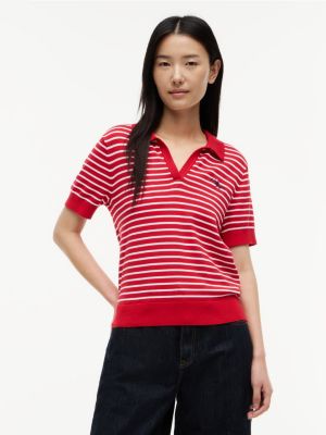 Hilfiger Script Striped Sweater Polo, Primary Red