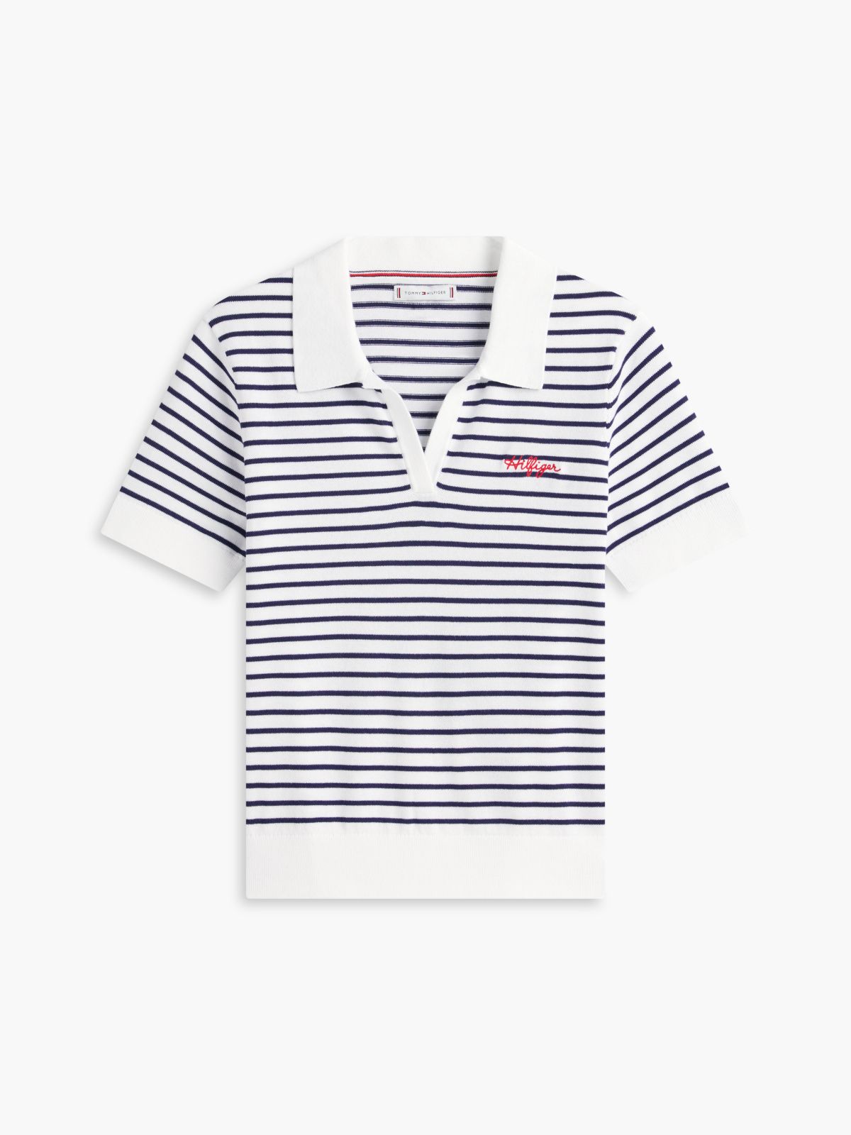 Hilfiger Script Striped Sweater Polo — Optic White